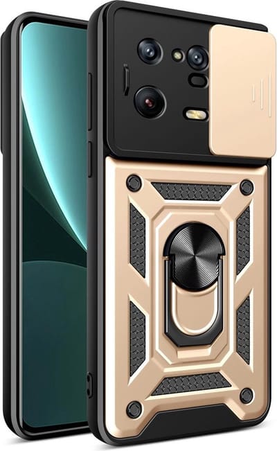 MobyDefend Hoesje - Geschikt voor Xiaomi 13 Pro - Pantsercase Met Draaibare Ring - Goud