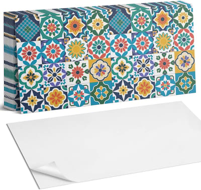 Coloray Plaktegels - Bloemen- en geometrische patronen Zelfklevende Wandtegels - 40 cm x 20 cm - Geel Plaktegels - 10 stuks - Rechthoek PVC Tegels - Plaktegels Badkamer - Vloertegels Zelfklevend - Vinyl Tegels Zelfklevend - Portugese Tegels