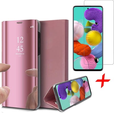 Hoesje geschikt voor Samsung A51 en Screenprotector - Book Case Spiegel + Screenprotector - Roségoud