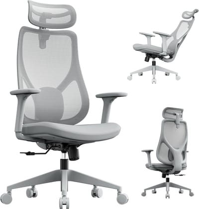 SENSE7 MOYO - Bureaustoel - Verstelbare hoogte - Gamingstoel - 3D-armsteunen - Verstelbare hoofdsteun - Ergonomische Kantelbare Rugleuning - Grijs