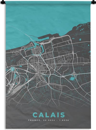 Wandkleed - Wanddoek - Calais - Frankrijk - Plattegrond - Kaart - Stadskaart - 120x180 cm - Wandtapijt