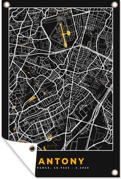 Muurdecoratie Frankrijk – Antony - Plattegrond – Stadskaart – Kaart - 120x180 cm - Tuinposter - Tuindoek