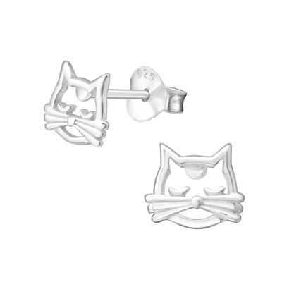Aramat Jewels | Oorbellen | Zilveren Poezen Oorstekers – Meisje -925 Zilver | Zilver-8x7mm | |8mm | Zilver | Kinderen, Volwassenen | Verkleurd niet