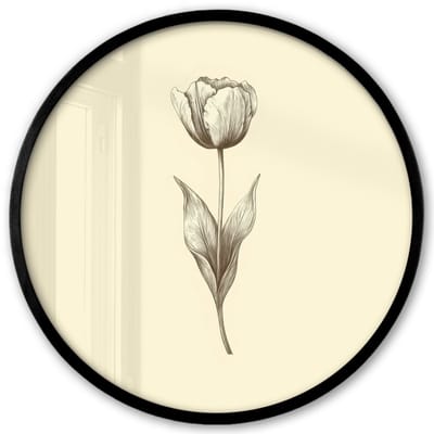Poster in lijst Rond - Fotolijst 40x40 cm - Posters - Illustratie - Tulp - Zwart - Ronde posterlijst zwart - Decoratie - Wanddecoratie woonkamer - Muurdecoratie slaapkamer