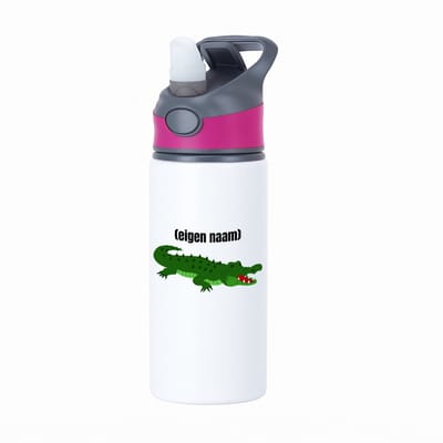 Hacebo® - krokodil met eigen naam waterfles met rietje roze - Krokodil - krokodillen liefhebbers - iemand die houdt van krokodillen - verjaardag - cadeau - kado - water fles - 650ML