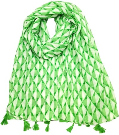 Lange dames sjaal Jitske fantasiemotief geometrische print groen wit mint smaragd lichtgroen