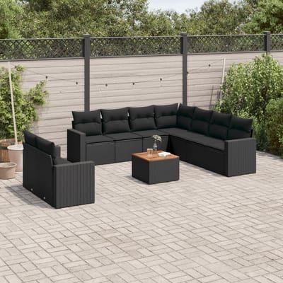 vidaXL - 10-delige - Loungeset - met - kussens - poly - rattan - zwart