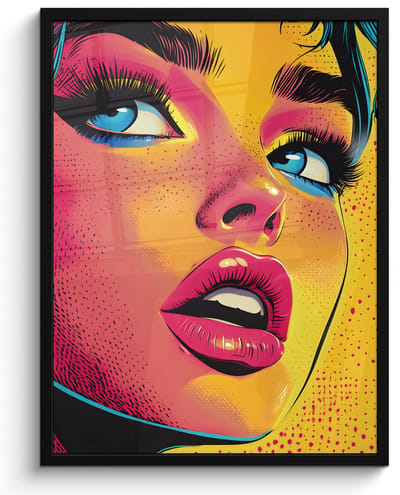 Poster in lijst - Fotolijst 60x80 cm - Posters - Close-up - Vrouwengezicht - Stippen - Geel - Posterlijst zwart - Decoratie - Wanddecoratie woonkamer - Muurdecoratie slaapkamer