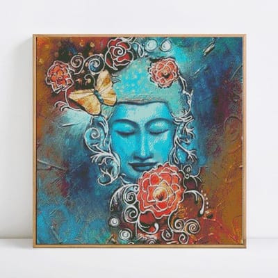 Diamant peinture pleine ronde arrivée bouddha diamant broderie icônes diamant 30x30 blue