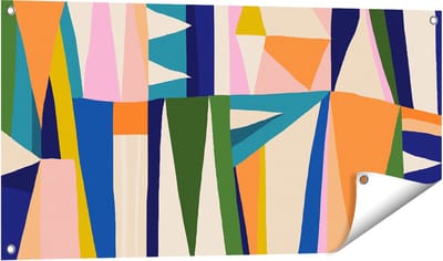 Gards Tuinposter Abstracte Kleurrijke Kunst - Driehoeken - 100x50 cm - Tuindoek - Tuindecoratie - Wanddecoratie buiten - Tuinschilderij
