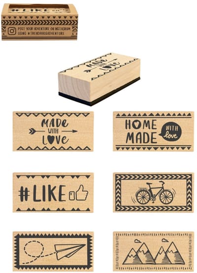 Stempel - ADVENTURE - Houten Stempels – 6 x 3 x 2.3 - Set van 6