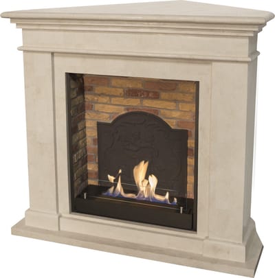 Xaralyn Bio-ethanol haard - Kos-Corner BME - wit natuursteen - 3 KW verwarming - haardombouw inclusief inbouwhaard - schouw - hoekhaard
