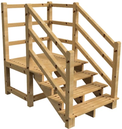 MILANO buitentrap 4 treden H71 cm - bordes L116 x B120 cm - trapleuning links en rechts - bordesleuning rechts en achteraan