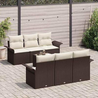 vidaXL - Tuinbank - Set - 7 - st - Bruin - en - Crème - poly - rattan