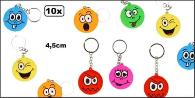 10x Sleutelhanger emoji 4,5 cm assortie - Sleutel hanger emoticon uitdeel themafeest verjaardag emoji fun