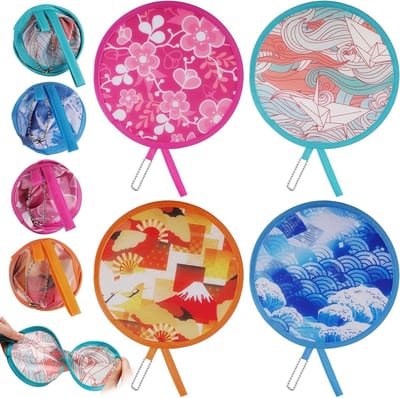 Ronde Handventilator Set van 4 - Vouwbare Japanse Stijl voor Dames en Meisjes - Ideaal voor Zomerfestivals, Bruiloften en Thuisdecoratie
