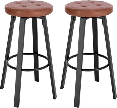 Barkruk Nori - Bruin - Met rugleuning - Barstoelen ergonomisch - Zithoogte 60-82cm - Set van 2 - Keuken en bar