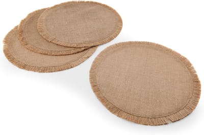 Candala Ronde Hessische placemats, set van 4 natuurlijke placemats voor dagelijks eten, rustieke tafelmatten, 38 cm