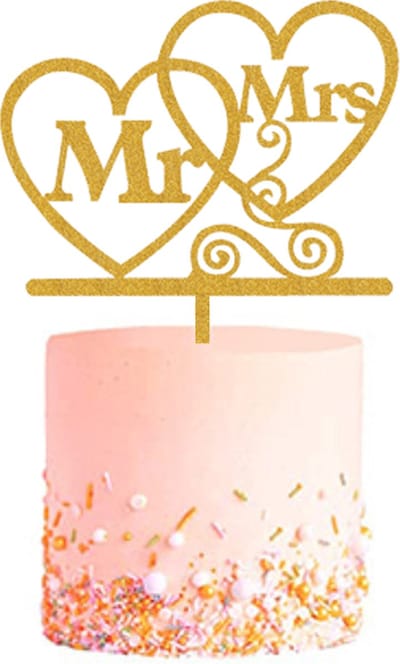Taarttopper Bruiloft Decoratie Mr Mrs Goud TaartDecoratie Cake Topper Taart Topper Decoratie Bruiloft Goud – 1 Stuk