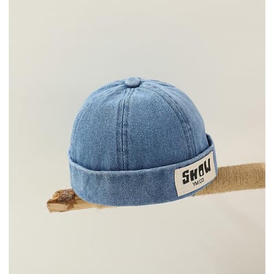 Koreaanse Denim Meloenmuts voor Baby Hip Hop Letter Geborduurd Randloze Hoed Verstelbare Kinderen Verhuurdersmutsen Retro Koepel Docker Mutsjes 48-50cm gray