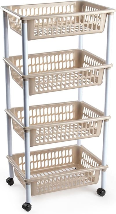 Plasticforte Keukentrolley op wieltjes - 4-laags - taupe - kunststof - 40x50x85 cm - opberg trolley