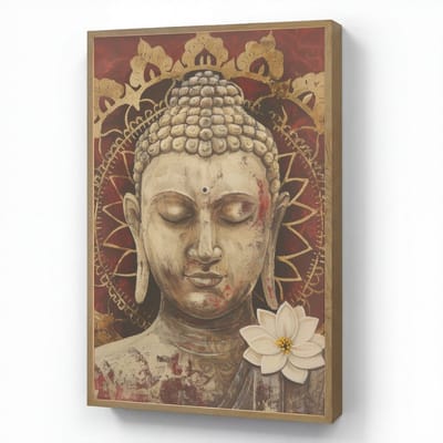 Wandlamp 60x90 cm - Oplaadbaar - Boeddha - Mandala - Bloem - Rood - Goud - Zen - Wandlampen binnen woonkamer - Slaapkamer lamp - Decoratieve nachtlamp - Vloerlamp draadloos