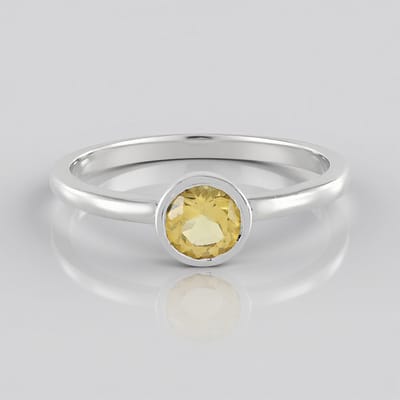 Cavill - Gele Beril Ring 0,676 ct - 925 Sterling Zilver Geplatineerd - Ronde Braziliaanse Edelsteen - Elegante Bezel Ring - Smal & Comfortabel