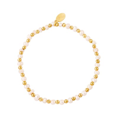 Armband parels en goud - stainless steel- zoetwaterparels -elastisch