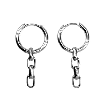 ∅16mm Oorringen Dames - Gepolijst RVS - Oorbellen met Ketting-Hanger - Lange Oorbellen