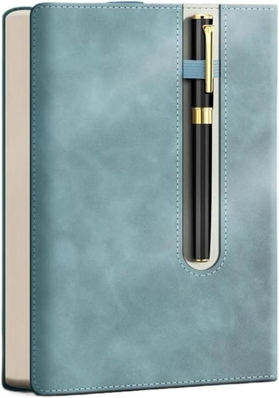 Notitieboek Dik - Leren Agenda - Dagelijkse Notities - Met Penhouder - A5 formaat - Blauw