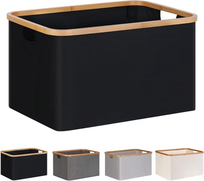 SnelShoppen - Opvouwbare Wasmand van Bamboe, 60 Liter, Zwart, Ideaal voor Woonkamer, Badkamer, en Kinderkamer, Ruimtebesparend Design