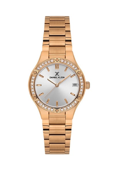Daniel Klein DK.1.14160-5 - Horloge - Polshorloge - Analoog - Dames - Vrouwen - Rond - Stalen band - Metaal - Strepen - Datumaanduiding - Briljant - Rosékleurig - Wit - Zwart