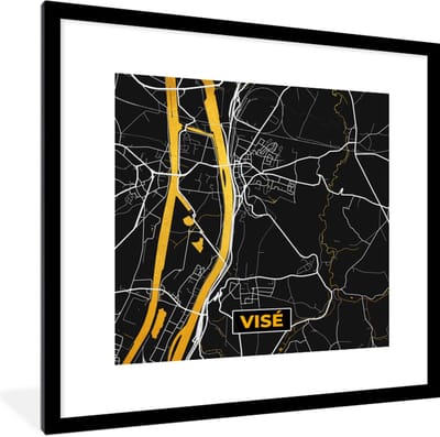 Fotolijst incl. Poster - Visé - Kaart - Stadskaart - Plattegrond - Black & gold - 40x40 cm - Posterlijst