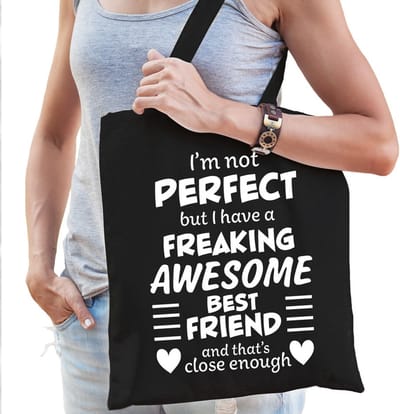 freaking awesome best friend / geweldige beste vriend / vriendin cadeau tas zwart voor dames - kado tas / tasje / shopper