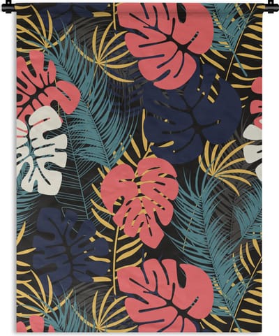 Wandkleed - Wanddoek - Flora - Goud - Patronen - Hawaii - Tropisch - 90x120 cm - Wandtapijt