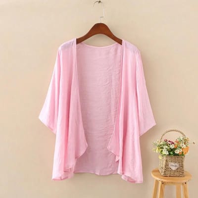 Dames Cardigan Dunne Sjaal Zomer Bijpassende Rok Kort Linnen Zonbescherming Kleding Damesjas Cape One Size roze