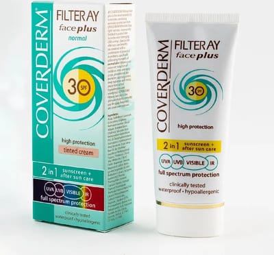 Coverderm Filteray Gezicht Plus Normaal Getint / Getinte 2 in 1 Zonnecrème voor de normale huid Zachtbruin SPF 30 50 ml