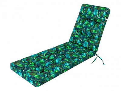 Hobbygarden Tuinkussen Hugo Blauwe bladeren voor Ligbed - Waterafstotend - Uv bestendig - 201x55x8cm dik