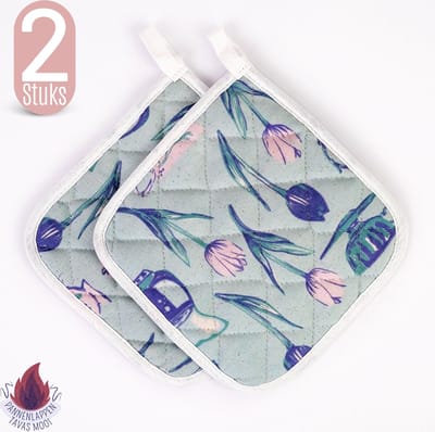 TAVAS Mooi blauwe Tulp Hittebestendige Pannenlappen 2 Stuks Hittebestendige Pannenlapset Katoen, Kerstcadeau, Christmas Gift