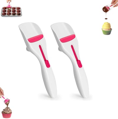 2 stuks - Beslaglepel - Cupcakebeslaglepel - Gemakkelijk schoon te maken beslaglepel - Beslaglepel met schuifknop - Kleine lepelvormige spatel - Doseerlepel voor cupcakebeslag - Geschikt voor bakken, gebak maken en taartdecoratie
