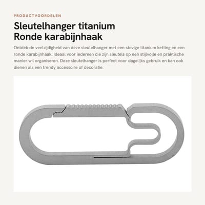 Dailygoods- Sleutelhanger titanium - Karabijnhaak - Sleutelring - Sleutelhanger met ketting - Lichtgewicht - Duurzaam design - Corrosiebestendig