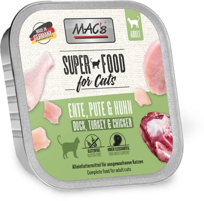 Mac’s Kattenvoer Natvoer - vlees kuipje 70% Eend, Kalkoen en Kippenvlees 6 x 85g