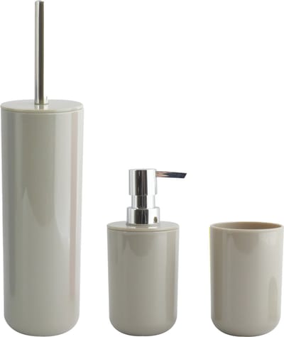 MSV Badkameraccessoire Moods - toiletborstel in houder - beker - zeeppompje - taupe - kunststof