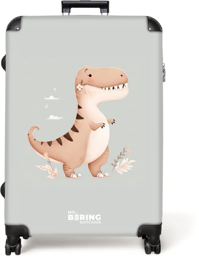 NoBoringSuitcases.com® - Koffer groot - Reiskoffer lichtgewicht - Dino in beige en grijze kleuren - Rolkoffer met 4 wielen - Grote trolley XL - 98 liter bagage