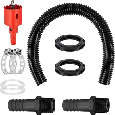 Verbindingsset voor regenwateropvang, 1.57 Inch (40mm) met 500mm slang en overstort voor regenwatercontainers en regentonnen