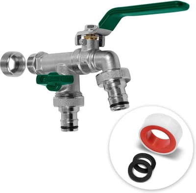 Waterkraan tuin 1/2 inch & 3/4 inch messing incl. 2 slangaansluitingen & afdichtband - kraan buiten kogelkraan 1/2 inch vorstbestendig - tuinkraan afvoerkraan regenton (groen)