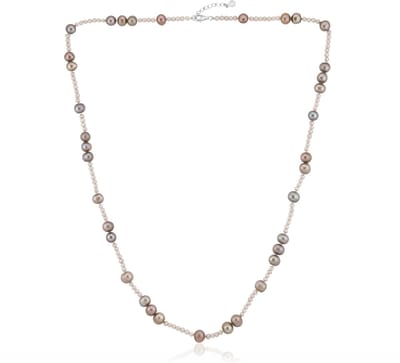 Cavill - Zilveren halsketting - 925 Sterling Zilver met zilverkleurige zoetwaterparels fancy slijpsel - Verstelbaar - Elegante damesketting