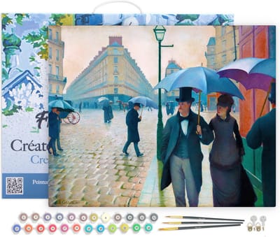 Figured'Art Schilderen op Nummer Volwassenen met lijst - Straat van Parijs, regenachtig weer - Gustave Caillebotte - Handwerk acrylverf Kit DIY Compleet - 40x50cm Canvas al ingelijst
