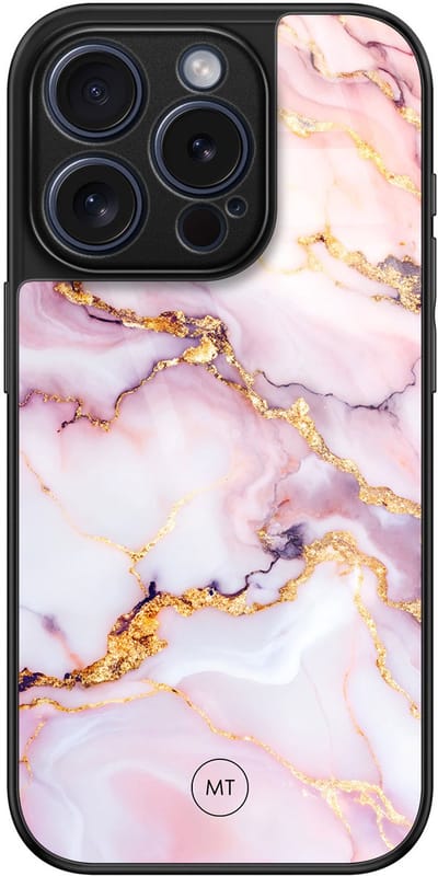 Hoesje geschikt voor iPhone 15 Pro - Marble pink - Luxe Hard Case - Marmer - Roze - Mooie Telefoonhoesjes