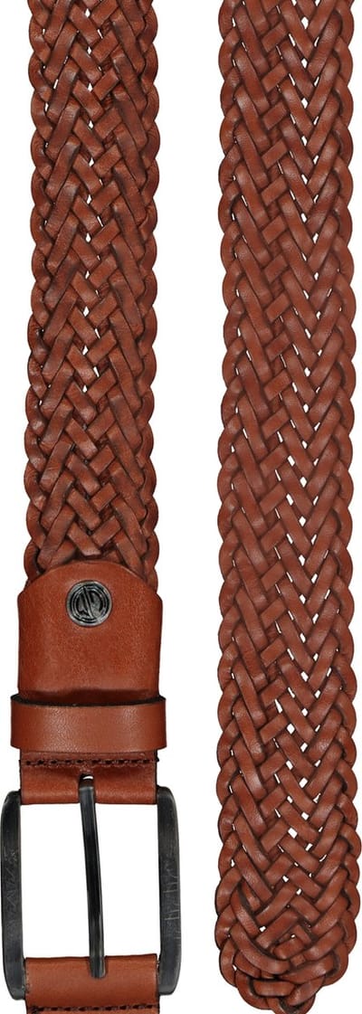 LINDENMANN leren heren riem - cognac gevlochten